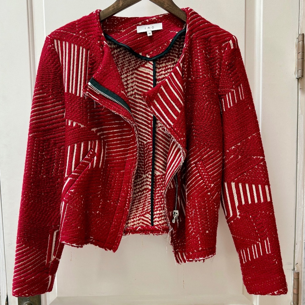 IRO Mepsie Metallic Lurex Jacquard Textured Tweed Frayed Moto Jacket